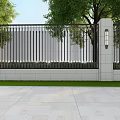 Elegant Building Exterior Wall Design With White Stone Black Metal Fence Lawn And Street Lights