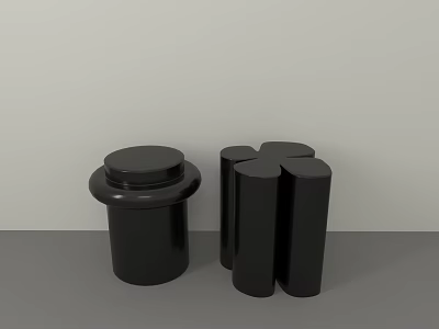 Two Black Modern Coffee Tables One Circular With Tray Top And Cross Shaped Structure 3d model
