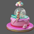 Two Tiered Pink Cake Photo Spot With Transparent Dome Trees Deer Doll Colorful Balloons Kitten