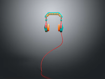 Modern Colorful Computer Headphones With Red Cable And Stylish Design 3d model