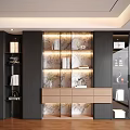 Modern Dark Decorative Cabinet With Marble Panels Drawers And Decorative Items