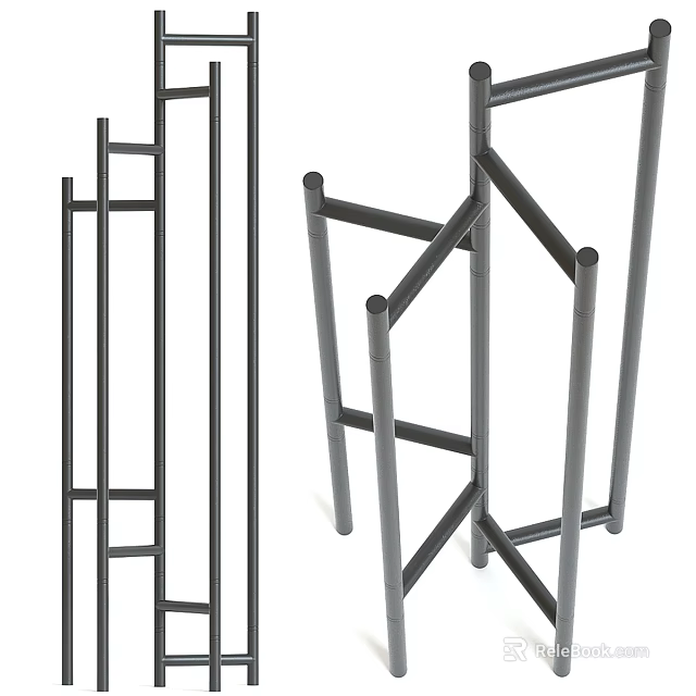 Metal Standing Clothes Hanger With Modern Frame And Multi Tier Design 3d model 