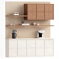 Modern White And Wooden Kitchen Sideboard With Storage Shelves Coffee Machine And Jars