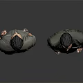 Man in Green Shirt and Pants Front and Back View with Gray Background and Sandals