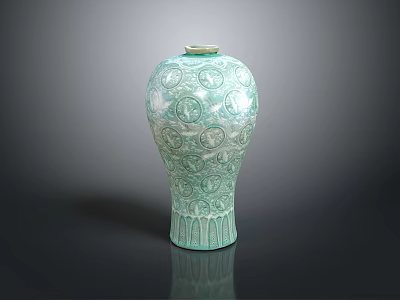 Carved Celadon Vase With Intricate Patterns And Glossy Decorative Ceramic Artwork 3d model