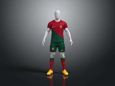 Red And Green Portuguese Soccer Jersey Kit With Nike Logo On Mannequin 3d model