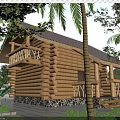 Detached Wooden Log Villa With Stone Base Steps And Surrounding Trees Greenery