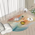 Round Carpet With Colorful Gradient Design Open Book Fruit Bowl And Cozy Interior