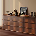 Wooden Entryway Cabinet Sideboard With Drawers Open Book Potted Plant And Photo Frame