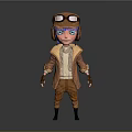 3D Animated Game Character Wearing Brown Aviator Hat Goggles Blue Eyes And Brown Outfit