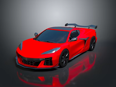 Red Sports Car With Sleek Design Black Wheels And Rear Spoiler 3d model