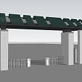 Modern Archway With Illuminated Grid Roof At Sunset Sky And Trees