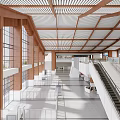Modern Station Waiting Hall With Spacious Interior Wooden Ceiling And Seats