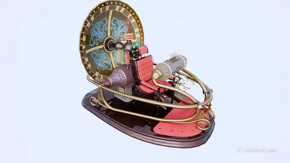 Intricate Vintage Mechanical Model With Decorative Gears Golden Accents And Brown Base 3d model 