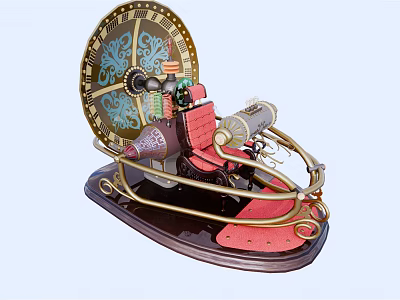 Intricate Vintage Mechanical Model With Decorative Gears Golden Accents And Brown Base 3d model