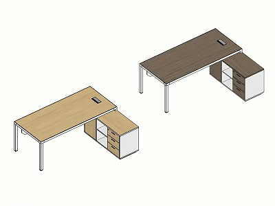Modern Office Desk With Light And Dark Wood Tops Metal Legs And Drawer Cabinet 3d model