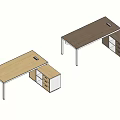 Modern Office Desk With Light And Dark Wood Tops Metal Legs And Drawer Cabinet