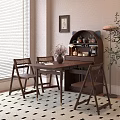 Wooden Table And Wicker Chairs Set With Vase Flowers Near Window Blinds And Cabinet Plant