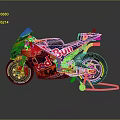Red Bull KTM Racing Motorcycle On Stand With Red Blue Livery In Studio
