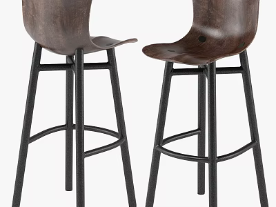 Modern Wooden Bar Stools With Sturdy Metal Frame And Ergonomic Back Design 3d model