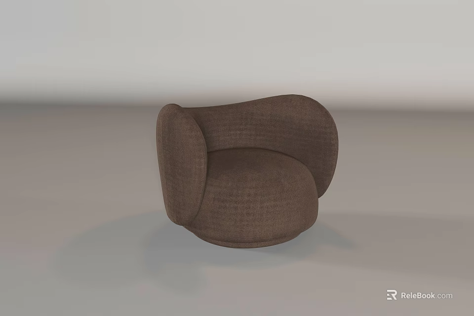 Modern Brown Fabric Single Sofa Featuring Curved Backrest And Rounded Arms 3d model 