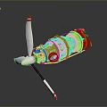 Aircraft Engine 3D Model With Green Body And White Propeller Components