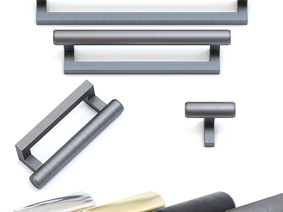 Different Styles Of Modern Metal Cabinet Handles With Sleek Designs And Gold Black Finishes 3d model