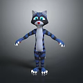 Cartoon Cat Character With Blue Black Stripes White Belly Red Nose Blue Eyes Standing Pose