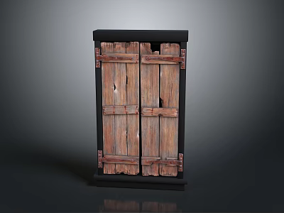 Vintage Wooden Double Doors With Metal Hinges And Dark Frame For Architectural Decoration And Design 3d model