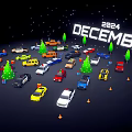 Colorful 2024 December Cars Display With Christmas Trees And Gifts