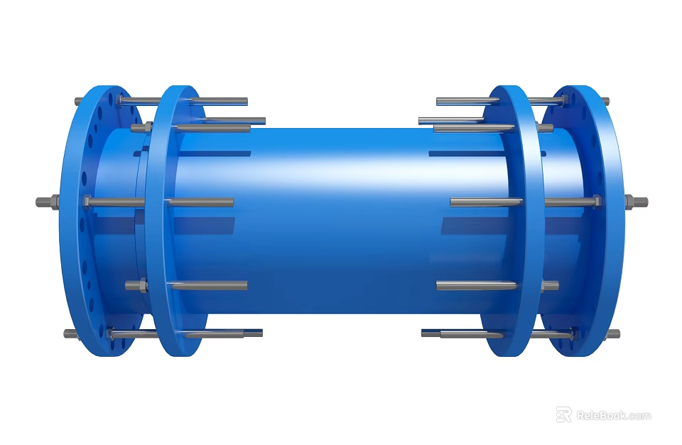Blue Industrial Pipe Connector With Flange And Metal Rods For Pipeline Systems 3d model 