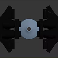 Spacecraft Mechanical Component Design With Black Structure Circular Holes And Blue Sphere
