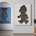 Modern Art Decor With Supreme Blue Painting And Colorful Particle Doll Silhouette