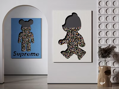 Modern Art Decor With Supreme Blue Painting And Colorful Particle Doll Silhouette 3d model