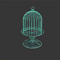 Decorative Ornament Set with Birdcage Design Metal Structure Round Base and Tray
