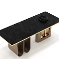 Elegant Modern Dining Table With Black Marble Top And Brass Arch Shaped Legs