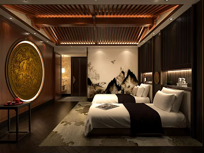 New Chinese Guest Room Standard Room 3d model