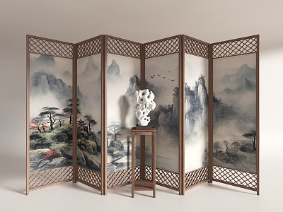 New Screen Landscape Painting Partition Study Tea Room Screen New Folding Screen Landscape Traditional Chinese Painting Partition 3d model