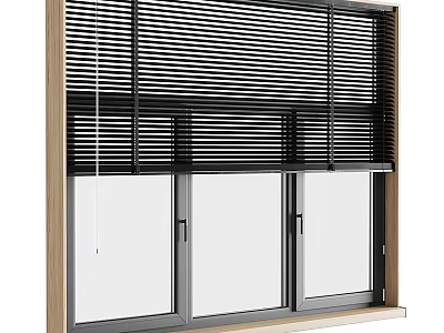 Modern Window With Black Slatted Blinds And Wooden Frame Glass Design 3d model
