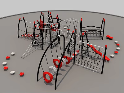 Modern Playground Equipment With Climbing Frames Swings Rings And Net Structures For Children 3d model