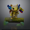 Cute Yellow Dragon With Blue Ears Spots Holding Colombian Flag On Green Log And Leaves