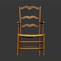 Traditional Rustic Leisure Chair With Scalloped Backrest Wooden Frame And Woven Seat