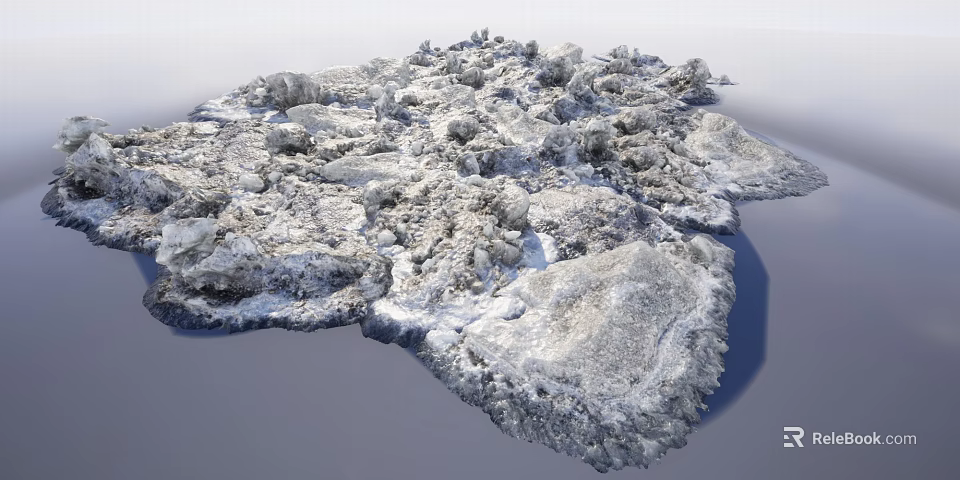 Snow Covered Rocky Landscape With Scenic Blue Water View 3d model 