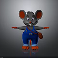 Cartoon Mouse Character With Red Ears Blue Overalls OIC On Chest Red Gloves Open Arms