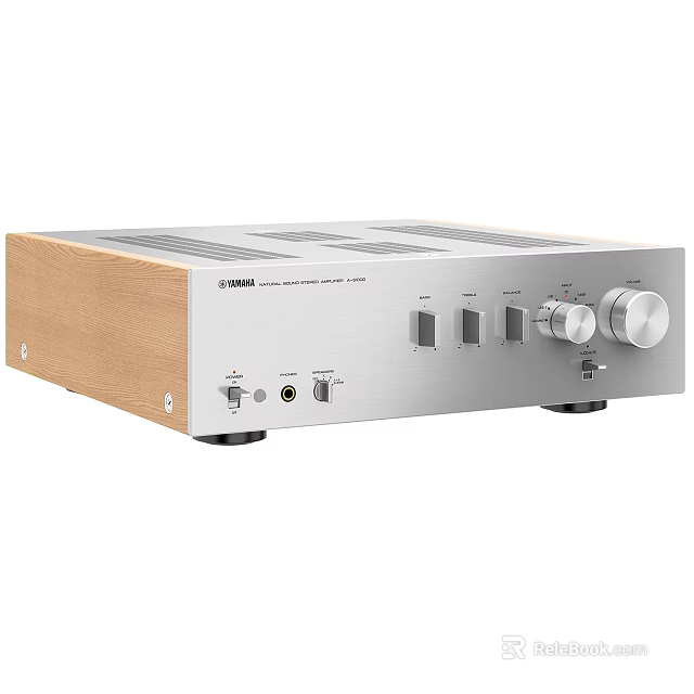 YAMAHA Stereo Amplifier With Wooden Side Panel And Silver Front For Home Entertainment 3d model 
