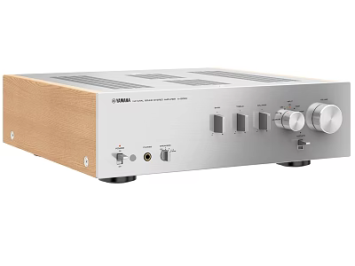 YAMAHA Stereo Amplifier With Wooden Side Panel And Silver Front For Home Entertainment 3d model