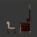 Classic Mahogany Desk With Ornate Mirror Gold Accents And White Upholstered Chair