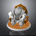 Wooden Chair Featuring Seated Cartoon Character In White Robe On Circular Base