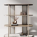 Modern Open Shelf Bookcase With Curved Wooden Frame Books Vases And Decorative Items