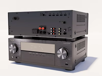 Black Home Audio System Stacked AV Receiver With Display Screen Multiple Ports And Control Knobs 3d model